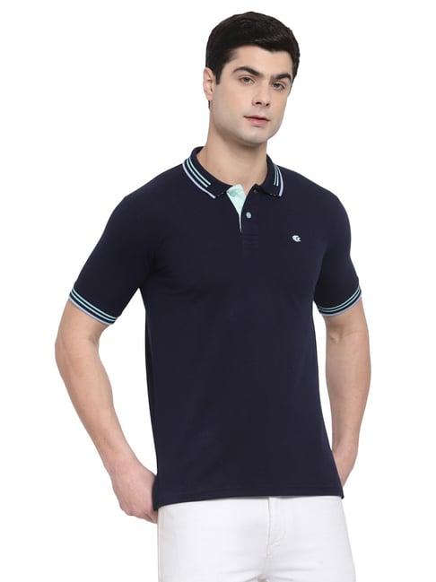 allen cooper navy cotton regular fit polo t-shirt