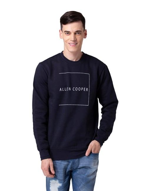 allen cooper navy regular fit printed sweatshirt