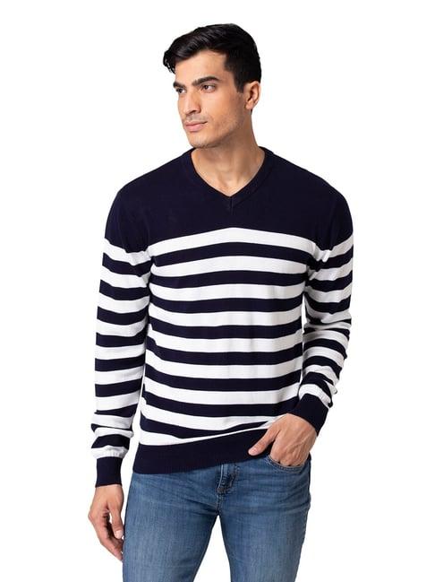 allen cooper navy regular fit striped sweater