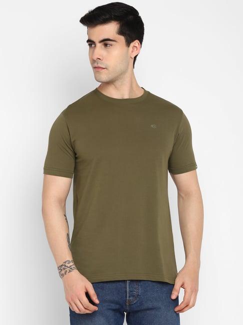 allen cooper olive pure cotton regular fit t-shirt