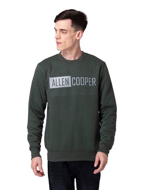 allen cooper olive regular fit printed sweatshirt