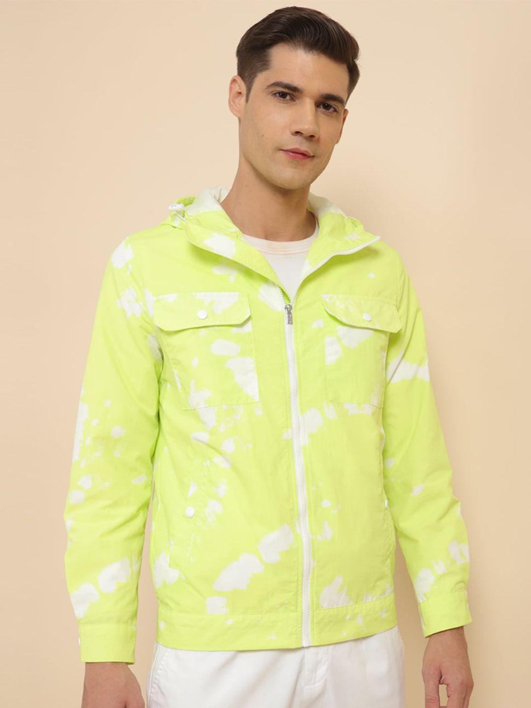 allen solly abstract printed hooded pure cotton open front jacket