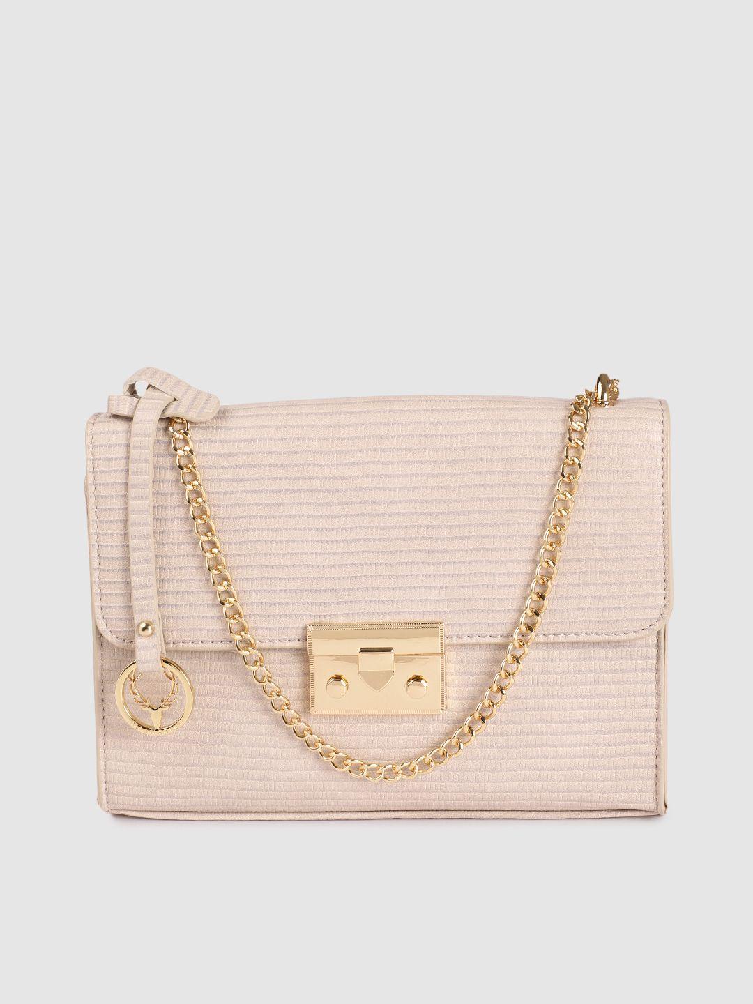 allen solly beige animal textured pu regular structured sling bag with brand logo tassel