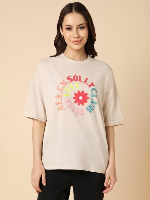 allen solly beige cotton graphic print t-shirt