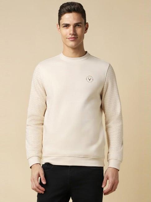 allen solly beige cotton regular fit logo printed sweatshirt