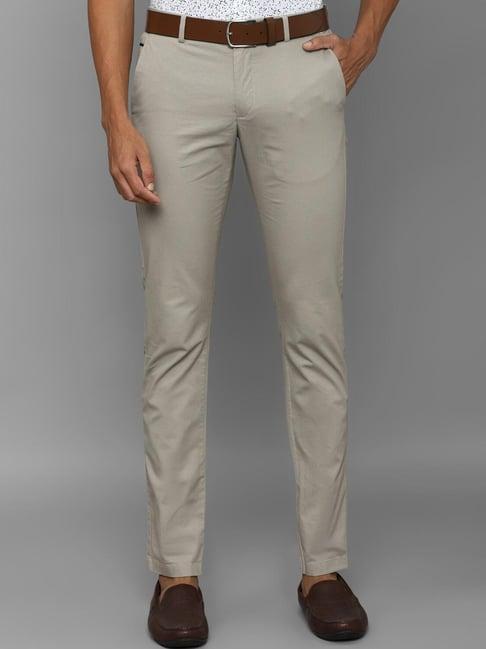 allen solly beige cotton slim fit printed trousers