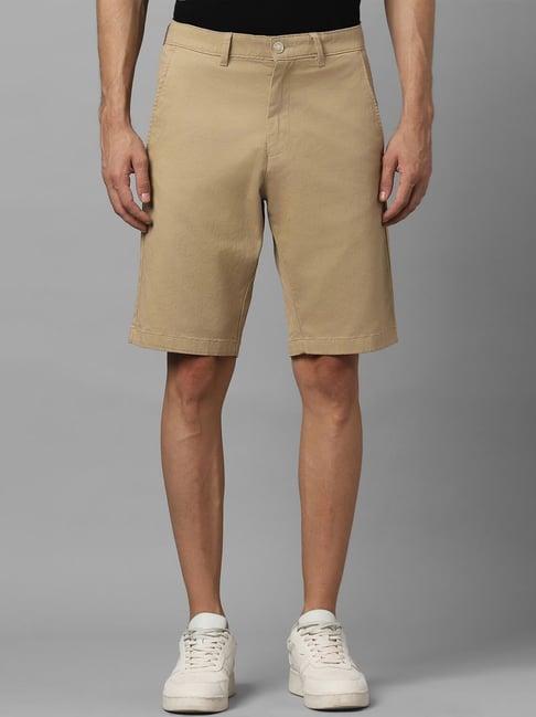 allen solly beige cotton slim fit shorts