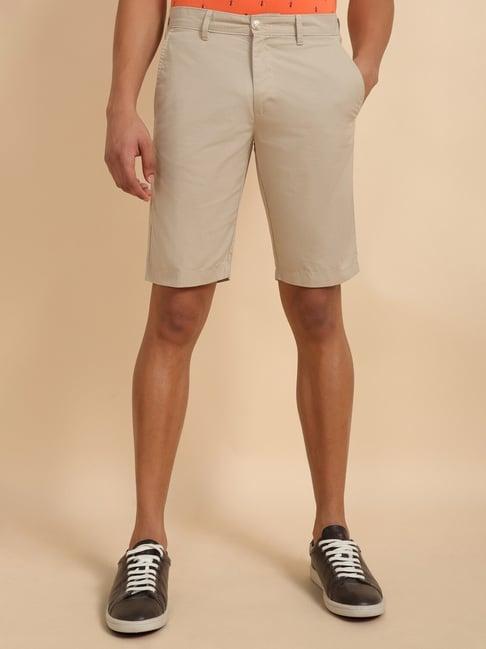 allen solly beige cotton slim fit shorts