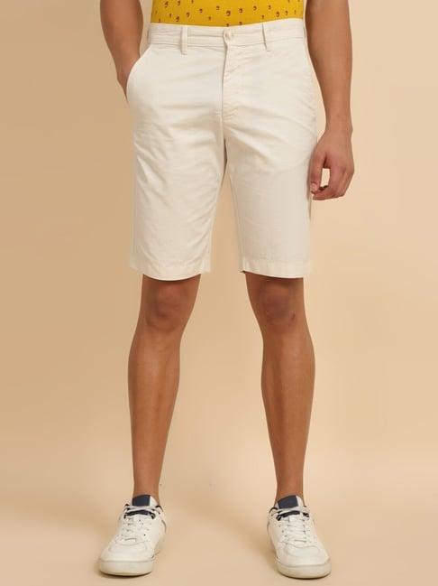 allen solly beige cotton slim fit shorts