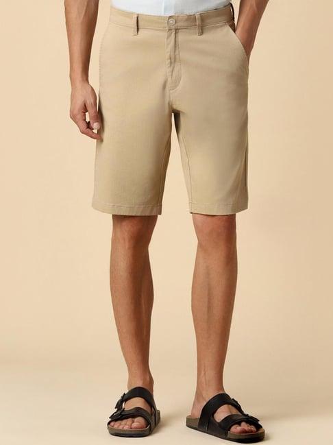 allen solly beige cotton slim fit shorts