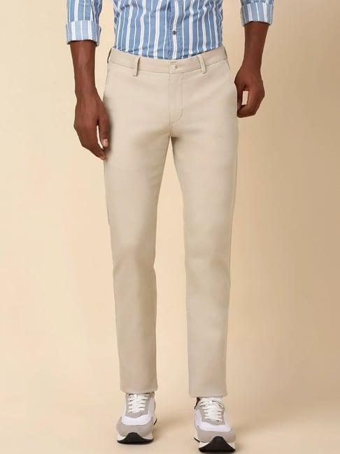 allen solly beige cotton slim fit texture trousers