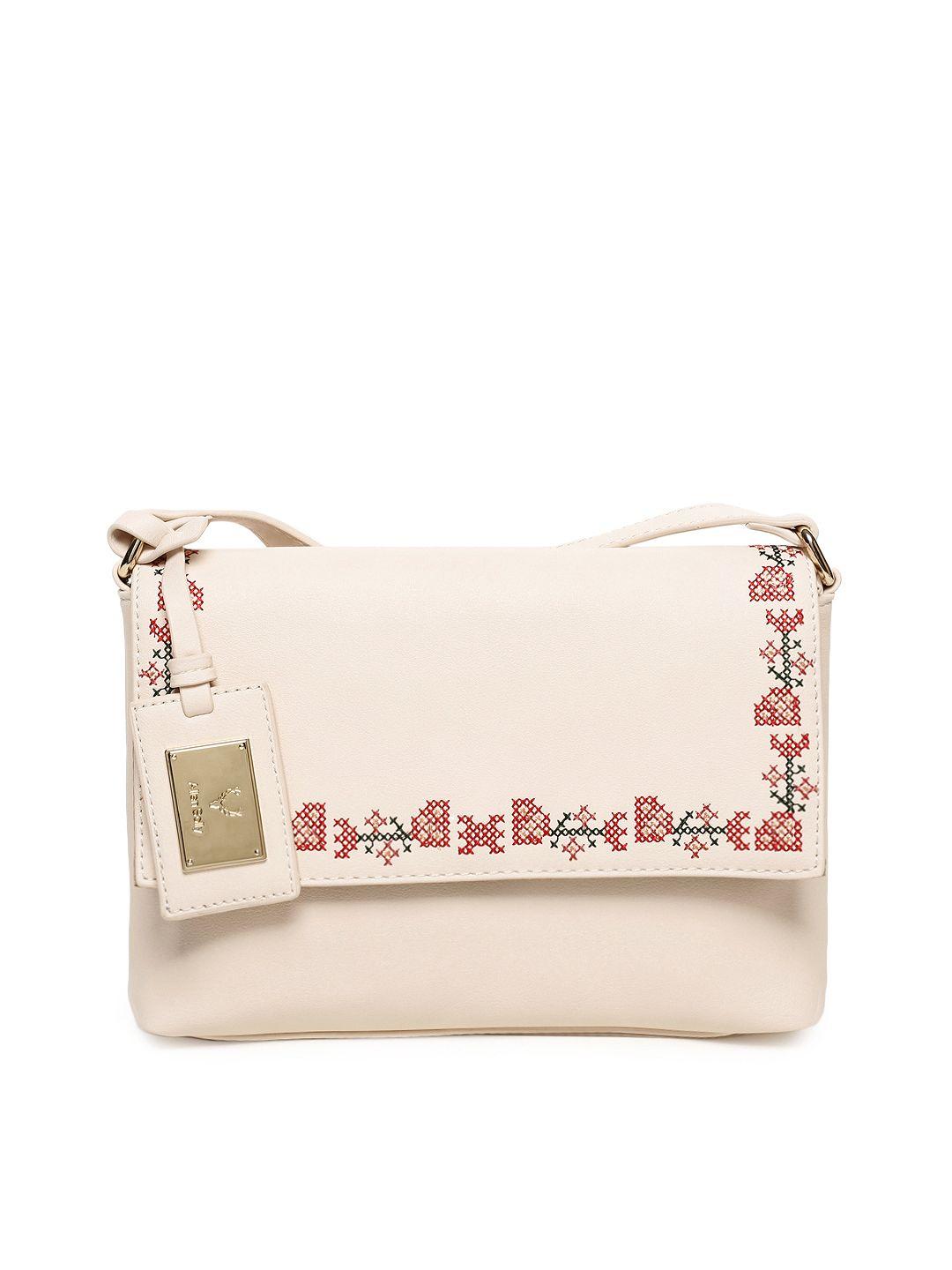 allen solly beige embroidered sling bag