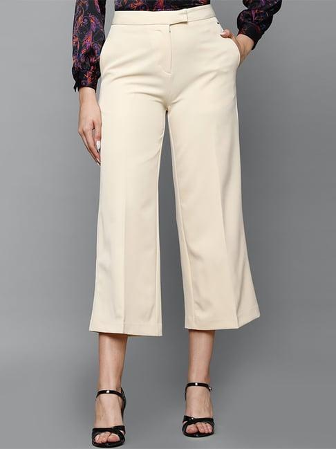 allen solly beige mid rise cropped trousers