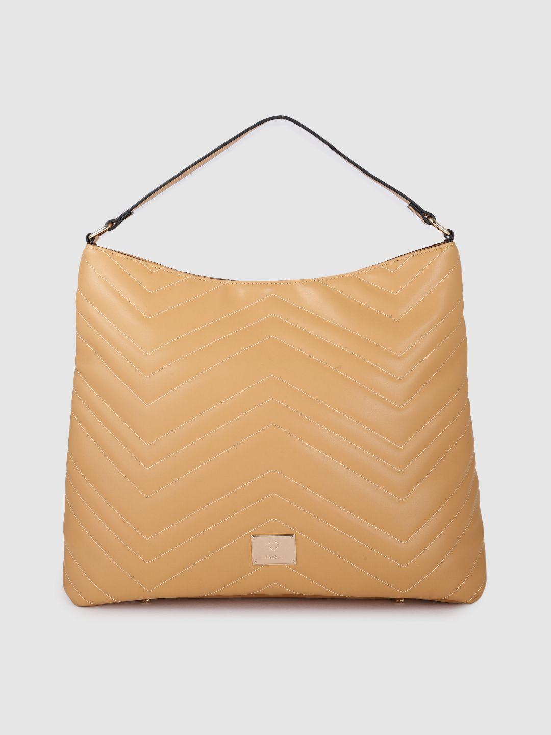 allen solly beige pu structured hobo bag