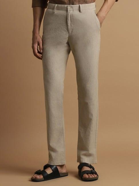 allen solly beige regular fit texture trousers