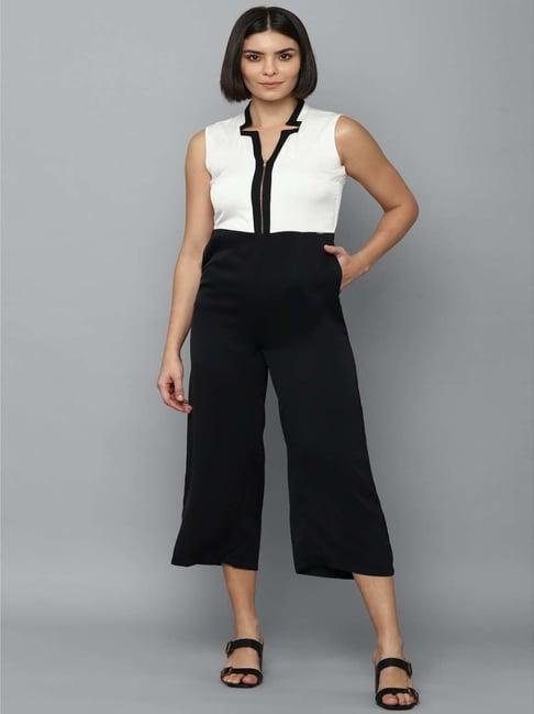 allen solly black & white color-block jumpsuit