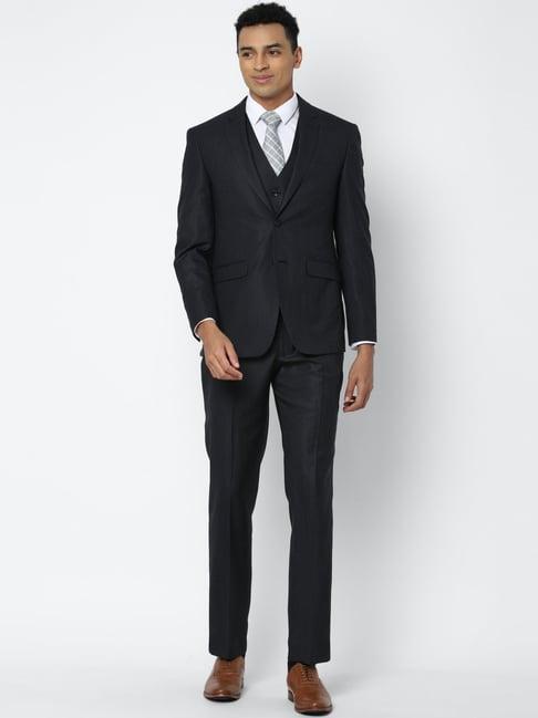 allen solly black  slim fit self pattern three piece suit