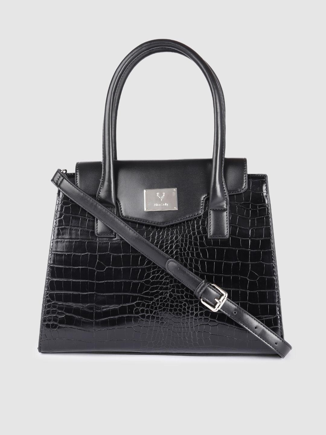 allen solly black animal textured structured handheld bag