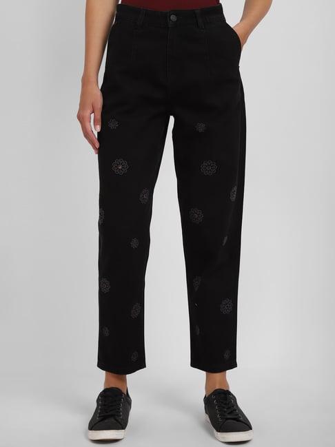 allen solly black cotton floral print mid rise jeans