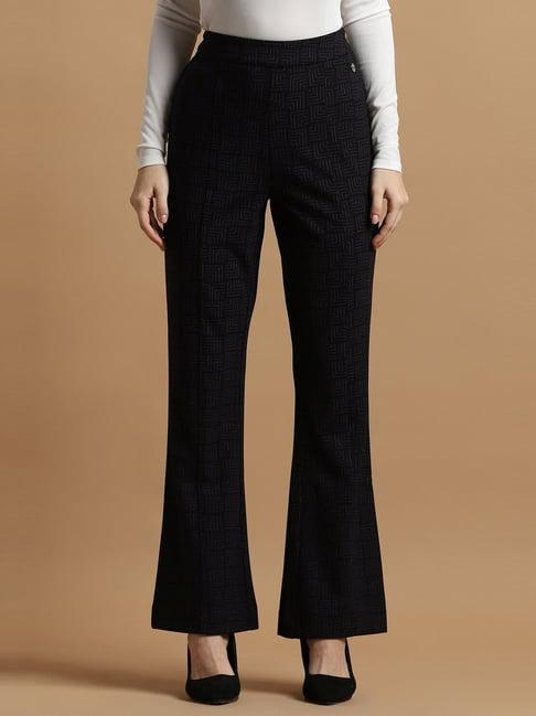 allen solly black cotton printed formal trousers