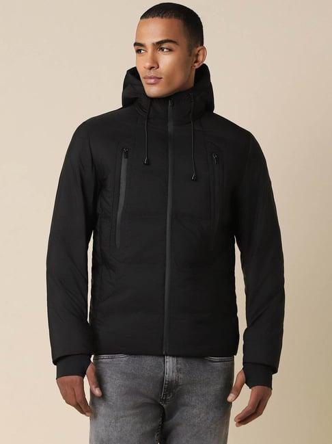 allen solly black cotton regular fit hooded jacket