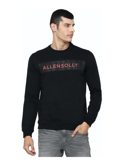 allen solly black cotton regular fit logo printed sweatshirt