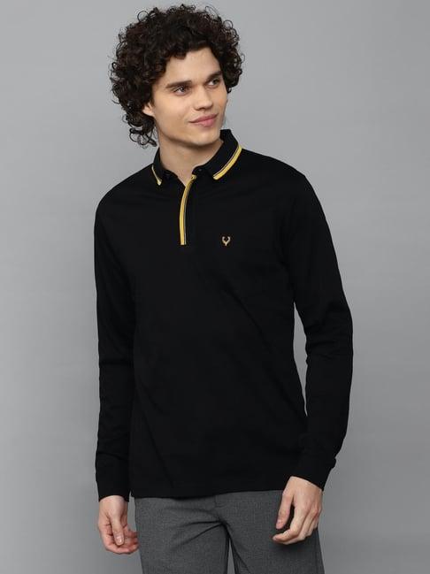 allen solly black cotton regular fit polo t-shirt