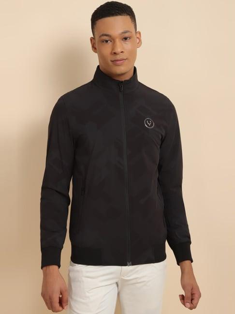 allen solly black cotton regular fit printed jacket