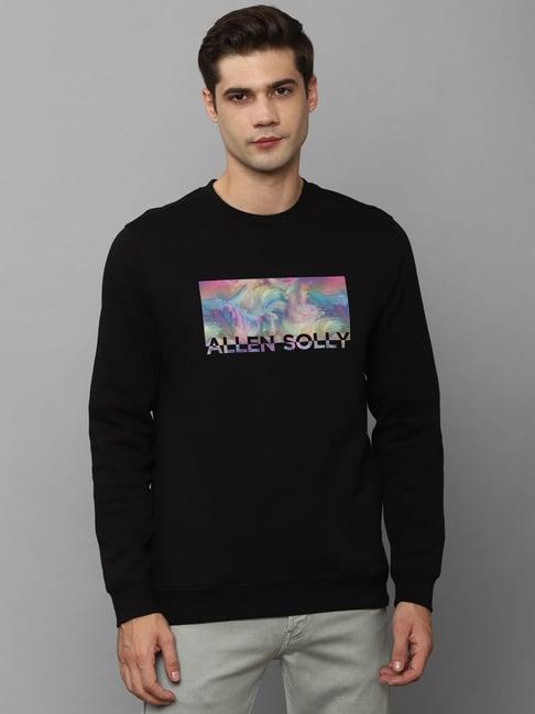 allen solly black cotton regular fit printed sweatshirt