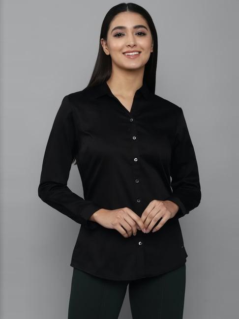 allen solly black cotton regular fit shirt