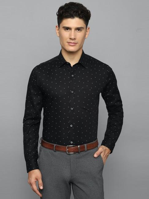 allen solly black cotton slim fit printed shirt