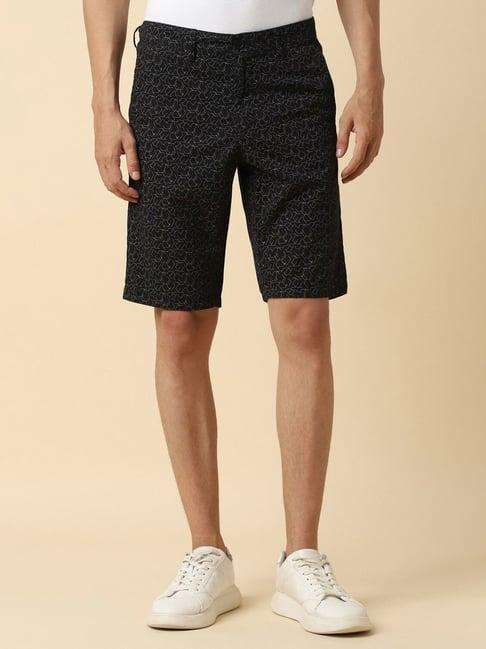 allen solly black cotton slim fit printed shorts