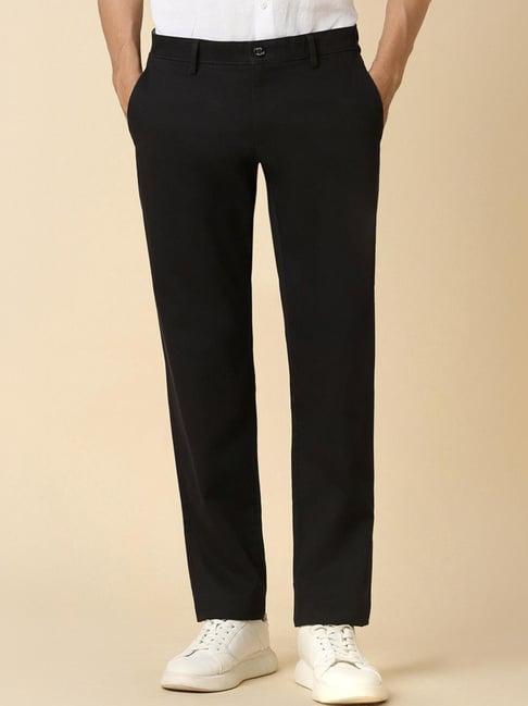 allen solly black cotton slim fit trousers