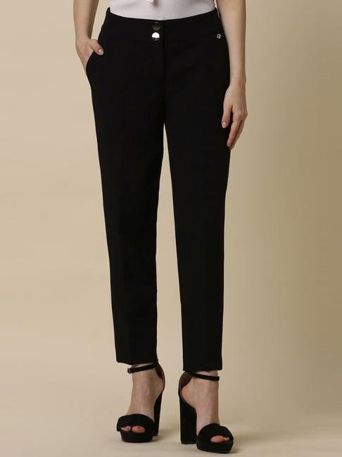 allen solly black mid rise formal trousers