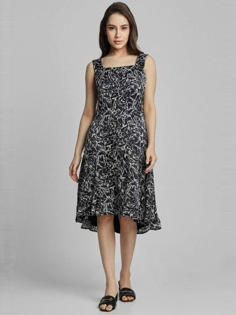 allen solly black printed a-line dress