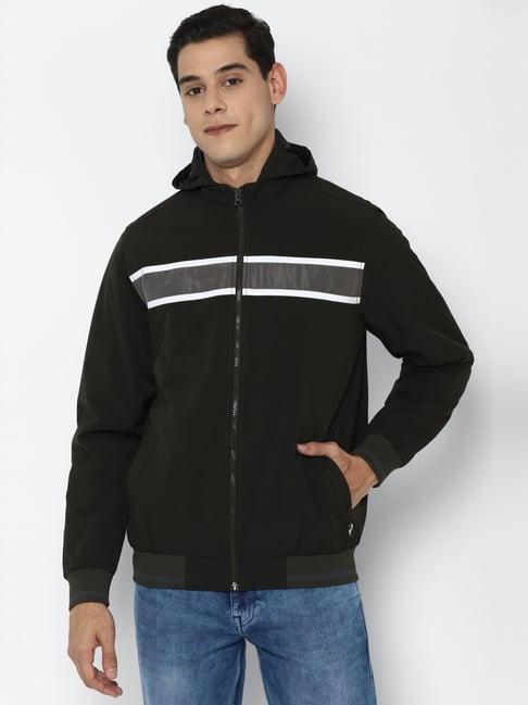 allen solly black regular fit striped jacket