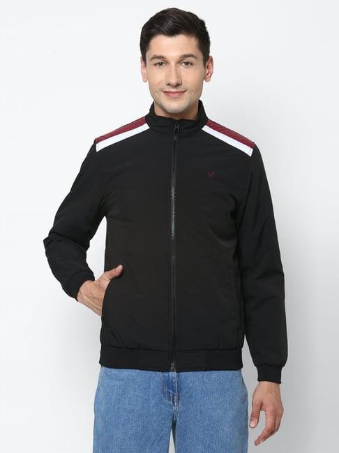 allen solly black regular fit striped jacket