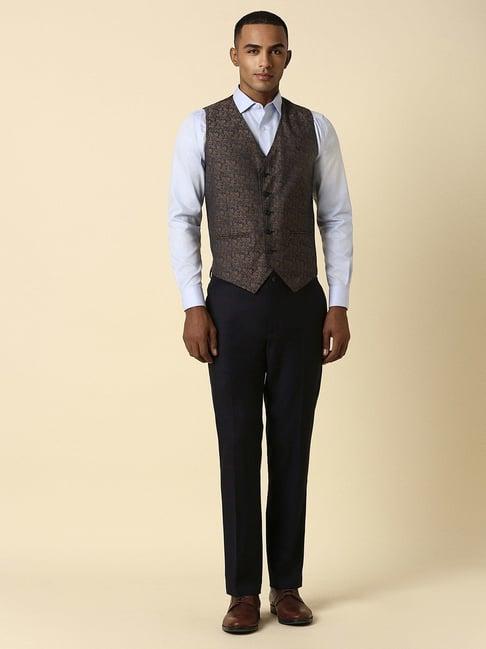 allen solly black slim fit checks three piece suit