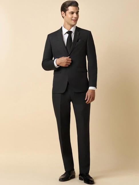 allen solly black slim fit checks two piece suit