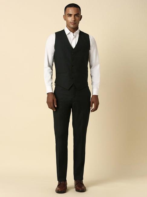 allen solly black slim fit texture three piece suit