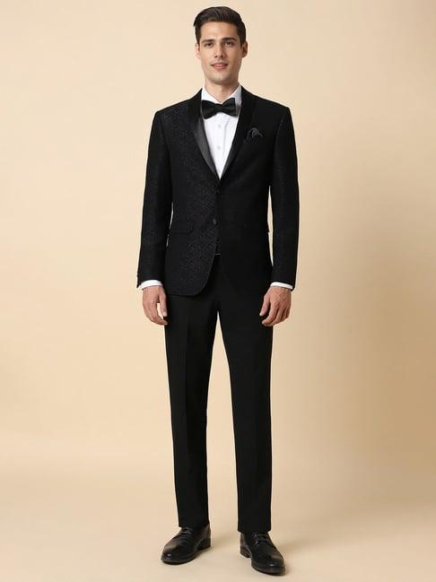 allen solly black slim fit texture two piece suit