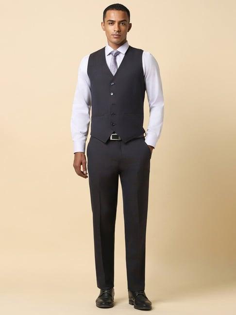 allen solly black slim fit three piece suit