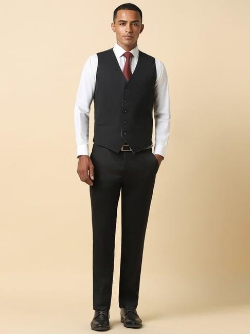 allen solly black slim fit three piece suit