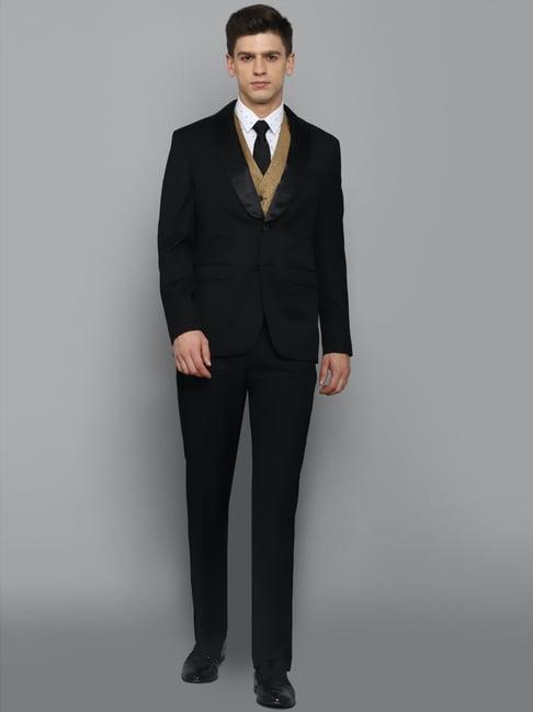 allen solly black slim fit three piece suit
