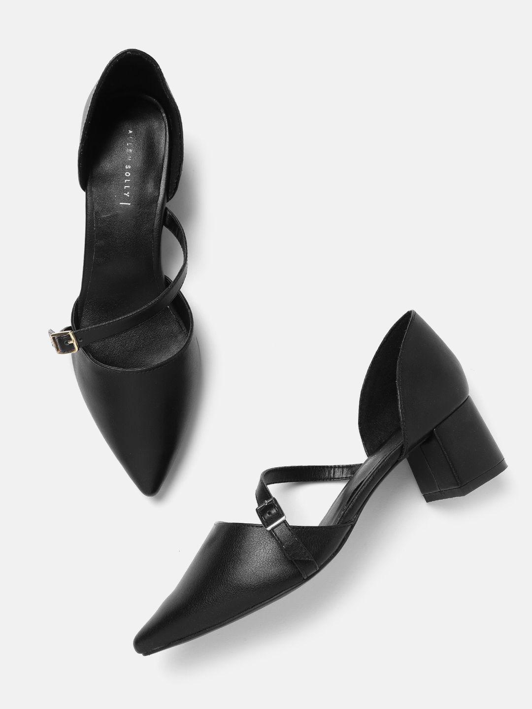 allen solly black solid block pumps