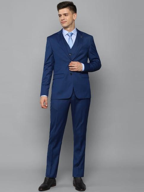 allen solly blue & maroon slim fit three piece suits