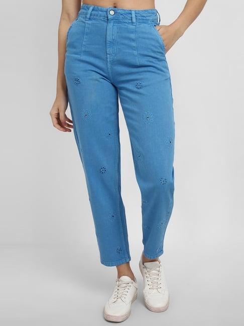 allen solly blue cotton embroidered mid rise jeans