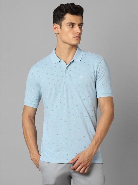 allen solly blue cotton regular fit printed polo t-shirt