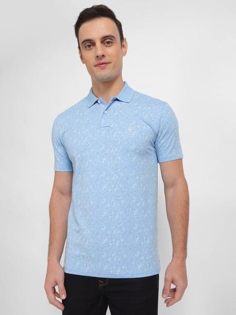 allen solly blue cotton regular fit printed polo t-shirt