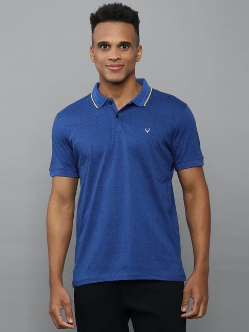 allen solly blue cotton regular fit printed polo t-shirt